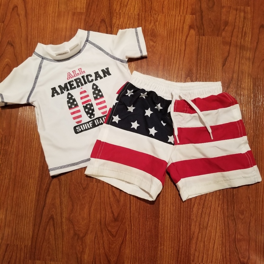 Baby boys rashguard & swim trunks size 12M